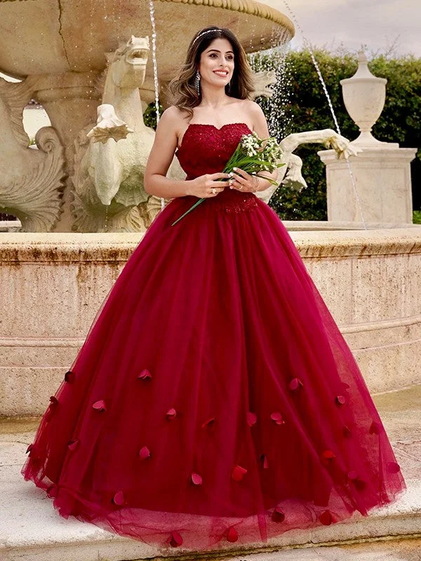 Women's Office Attire Ball Gown Tulle Applique Sweetheart Sleeveless Floor-Length Dresses