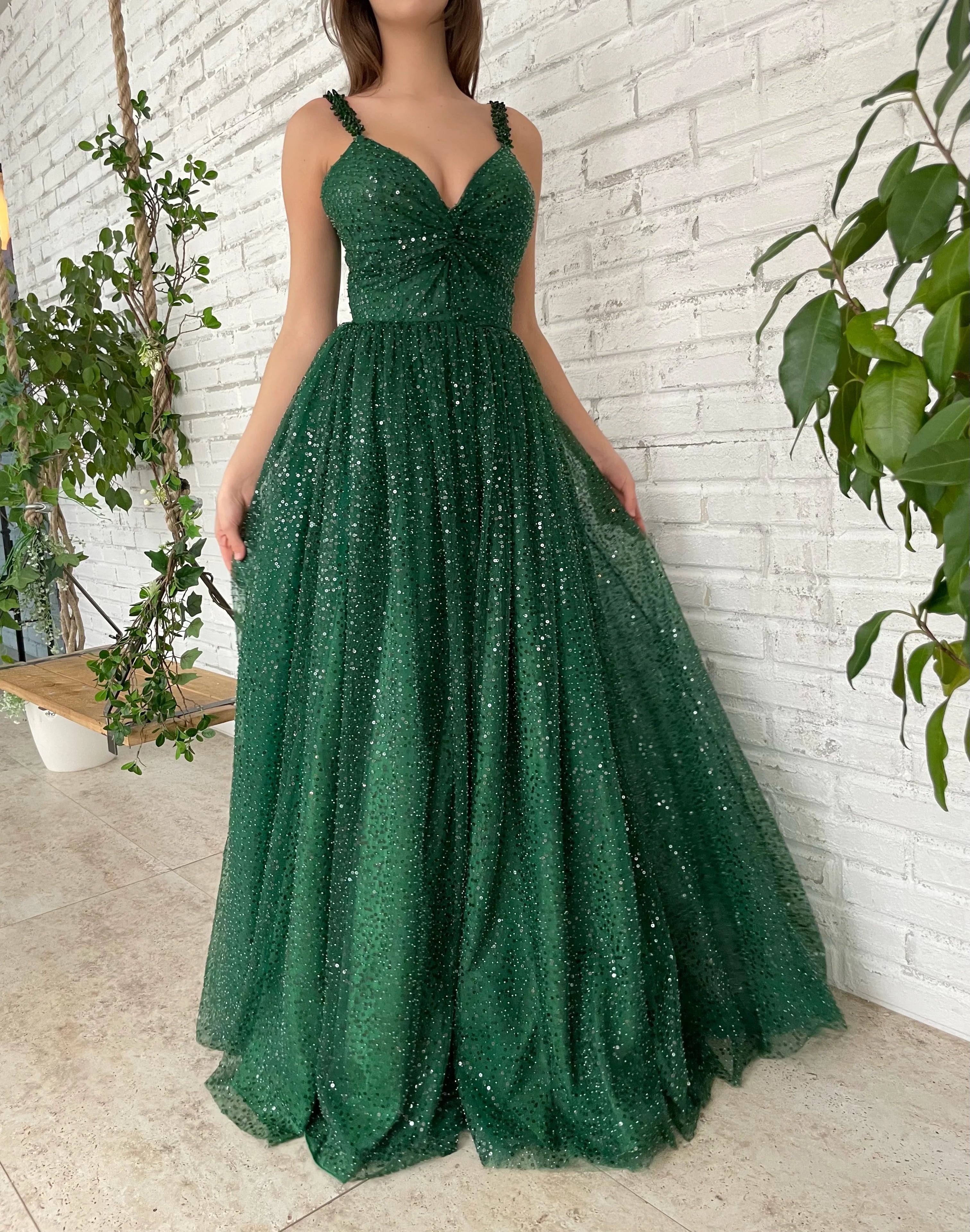 Women's Evening Apparel Emerald Skies Gown V-Neck Prom Dresses Sequins Long Dresses