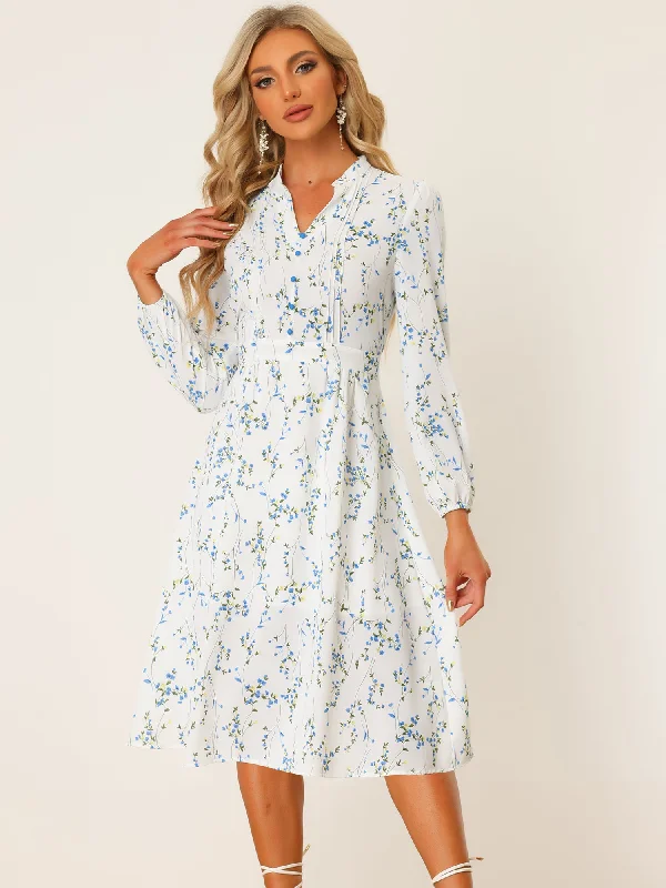 Luxury Women's Clothing Floral Print Long Sleeve Spring Flowy Midi Boho Dress