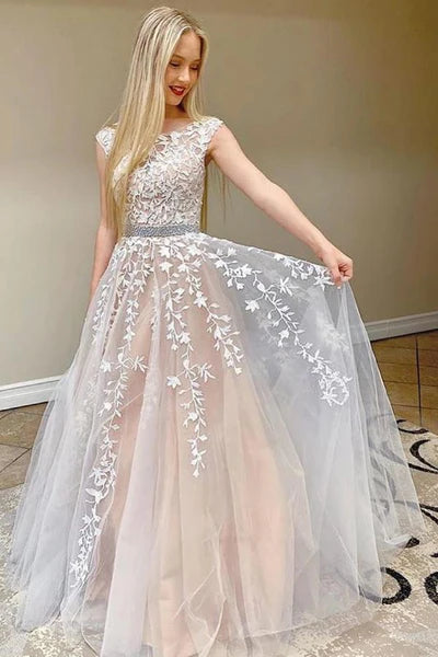 Casual Chic for Women Beautiful Cap Sleeve Lace Prom Dress Long Tulle Evening Party Gowns