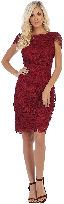 Stylish Outerwear Clothes For Women May Queen - MQ1488 Cap Sleeve Floral Embroidered Lace Sheath Dress