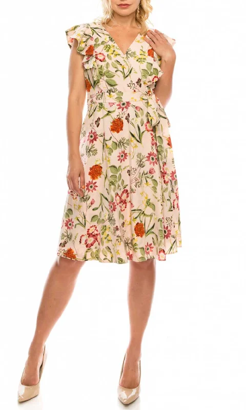 Women's Trendy Apparel Maggy London - GSP13MSC Floral Flutter Sleeve A-Line Dress