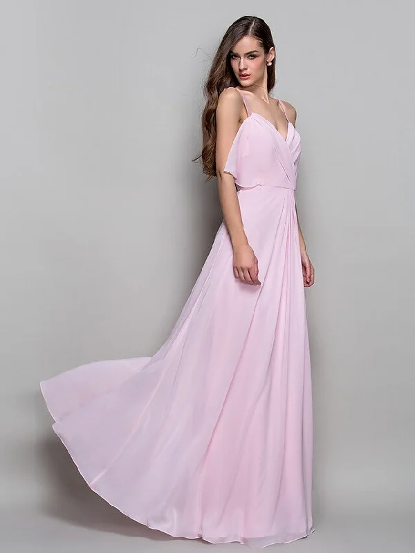 Women's Vacation Attire Ball Gown Open Back Dress Formal Evening Floor Length Sleeveless Straps Chiffon with Criss Cross Draping