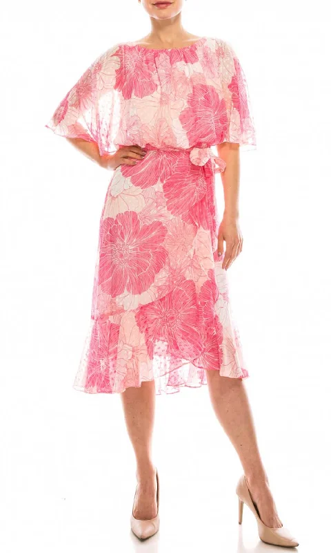 Women's Clothing Apparel Sets Gabby Skye - 95259MGSC Blouson Floral Chiffon Dress