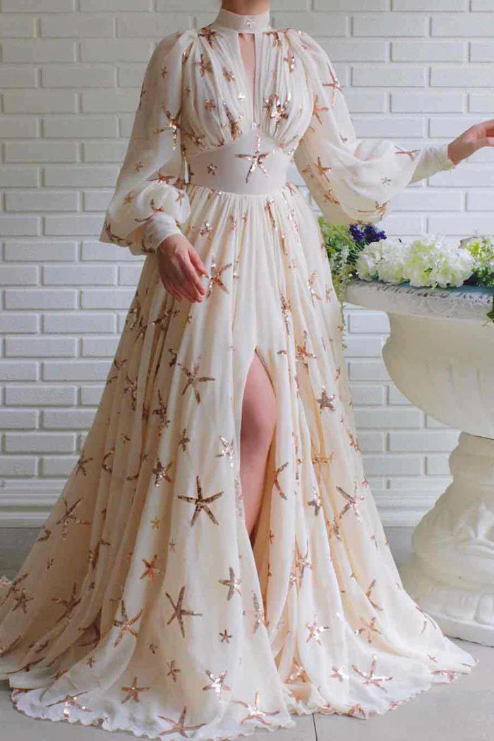 Comfy Women's Outfits for Daily Wear Gorgeous Long Sleeve A-Line Prom Gown Maxi Dress