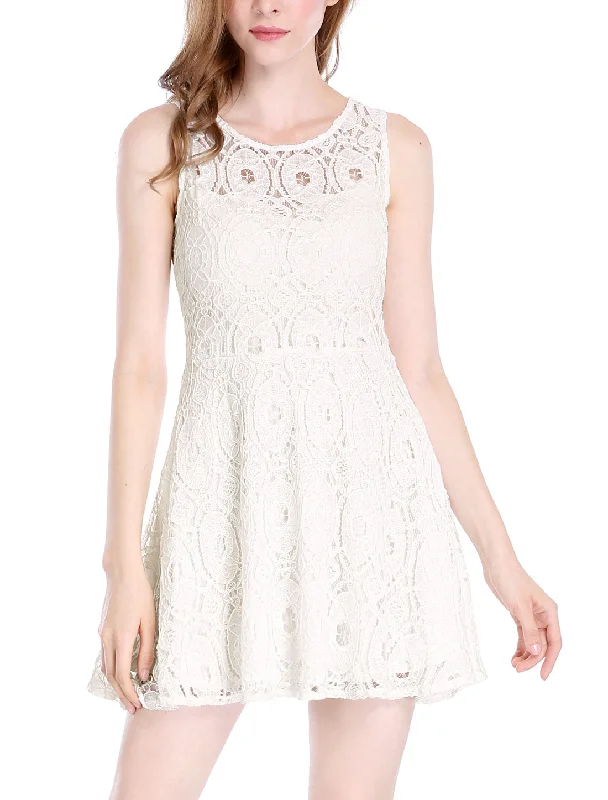 Women's Vintage Clothes Floral Lace Sleeveless Crew Neck Flare A-Line Mini Dress