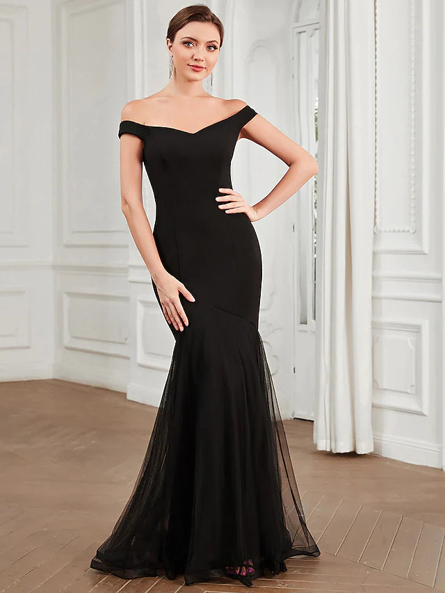 Vintage-Inspired Garments Evening Gown Elegant Dress Party Wear Floor Length Sleeveless Off Shoulder Polyester with Pleats