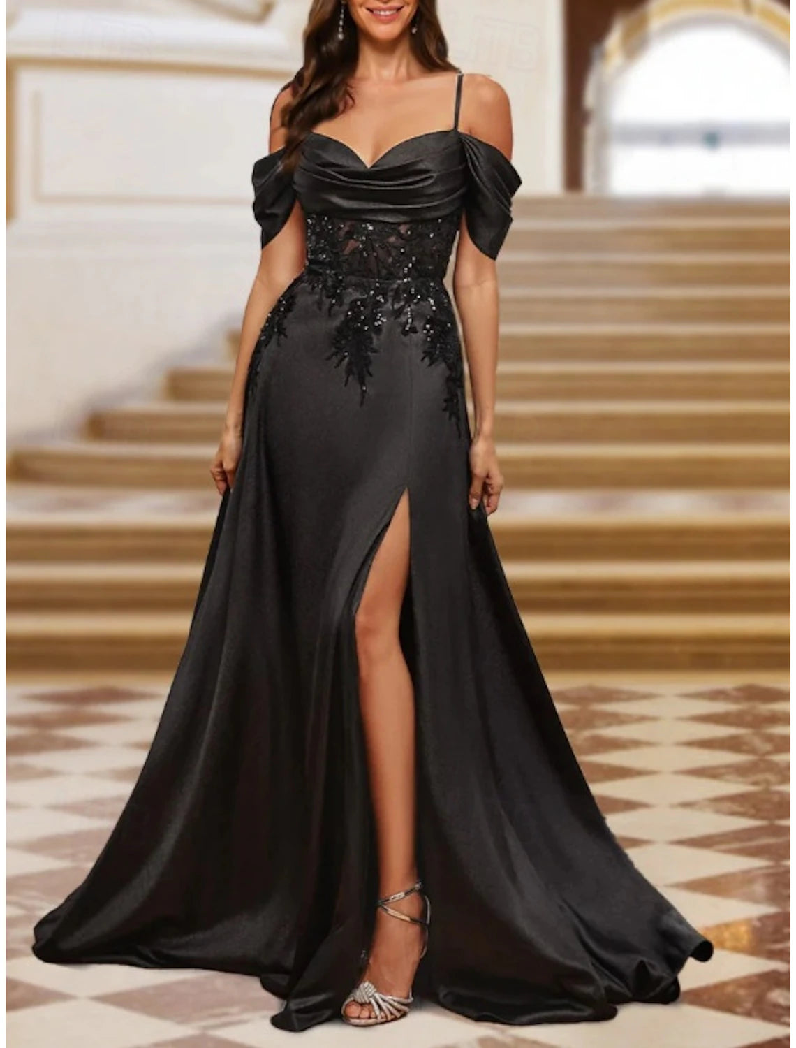 Stylish Everyday Clothing A-Line Evening Gown Elegant Dress Evening Party Floor Length Sleeveless Sweetheart Stretch Satin