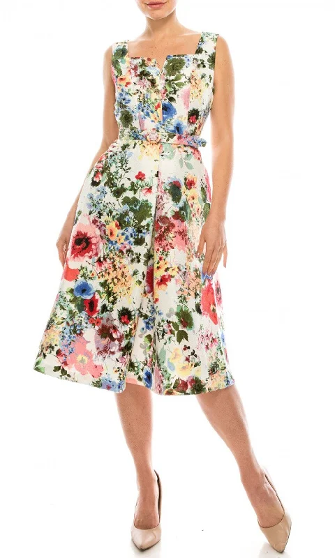 Women's Formal Event Clothing Gabby Skye - Sleeveless Multi-Floral Print A-Line Dress 57472MGSC