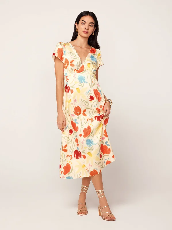 Women's Elegant Garments Effie Pastel Floral Jacquard Midi Dress