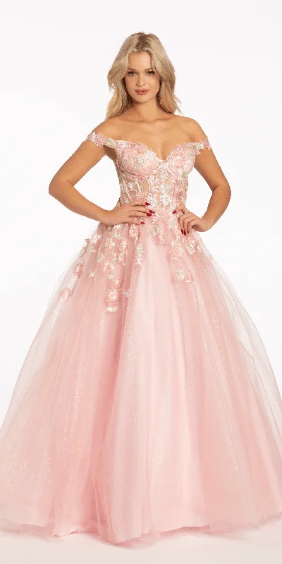 Women's Elegant Evening Outfit Off the Shoulder Tulle Ballgown with Sequin Floral Detail