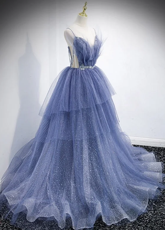 Women's Contemporary Apparel Elegant Party Dress Stunning Ballgown Ruffled Tulle Long Prom Dress with Train