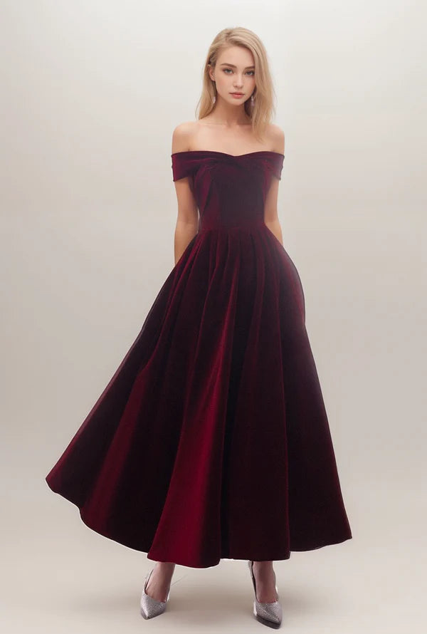 Comfortable Women's Clothes Off-the-shoulder ankle length Ball gown Velvet Dress