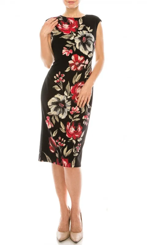 Women's Elegant Apparel London Times - T5088MSC Painted Floral Knee Length Dress