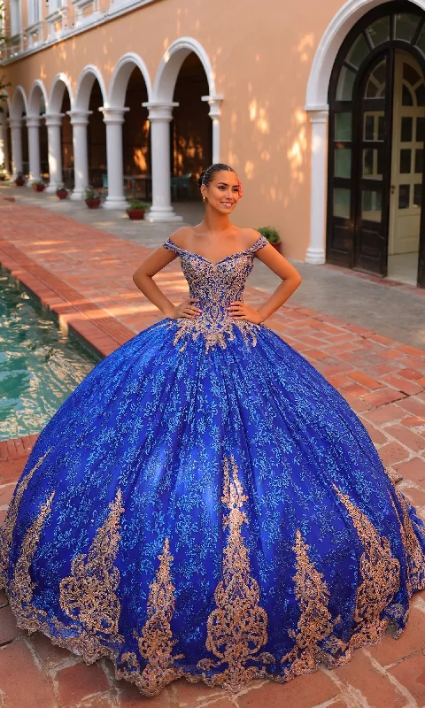 Women's Chic Outerwear Outfit Ball Gown Quinceanera Dresses Princess Dress Royal Blue Off Shoulder With Appliques