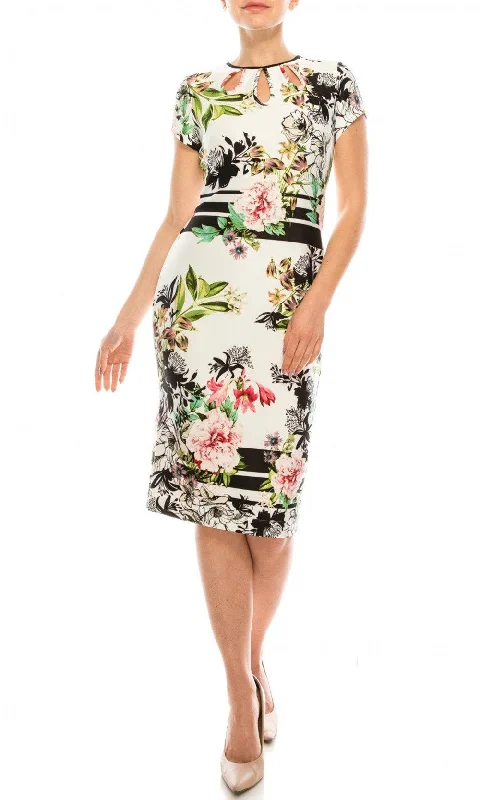 Women's Seasonal Clothing Gabby Skye - Jewel Keyhole Neckline Floral Neoprene Dress 18881MSC