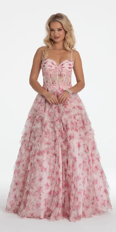 Women's Functional Outfit For Outdoor Activities Sweetheart Floral Embellished Corset Corkscrew Ballgown