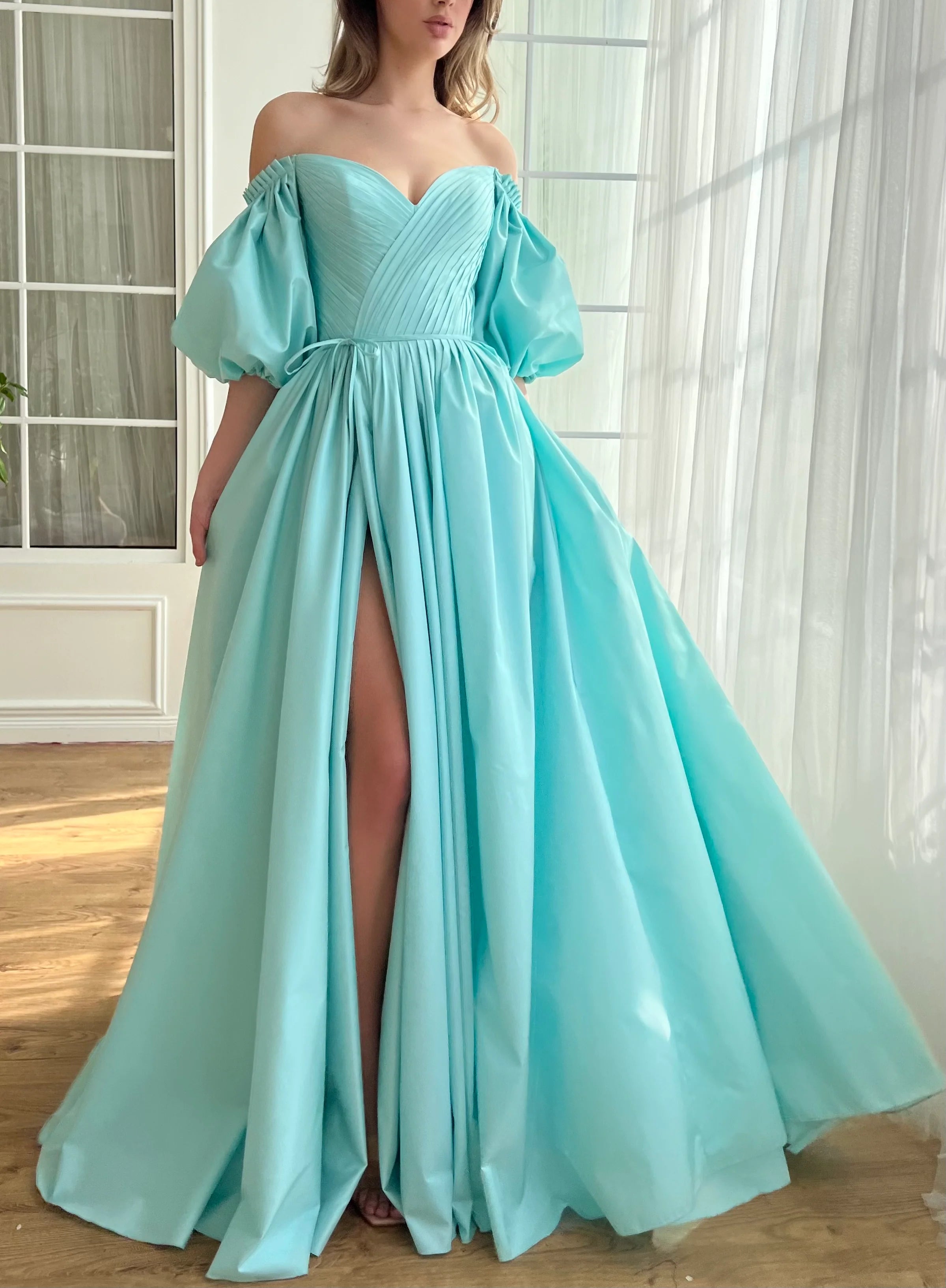 Women's Festive Attire Charming Aquamarine Gown Off Shoulder A-Line Floor-length Prom Dress