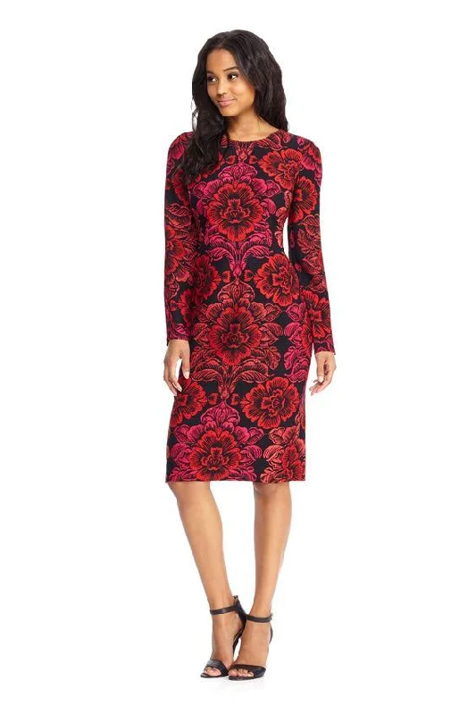 Women's Apparel Maggy London - Jewel Long Sleeves Floral Dress GSF03MSC