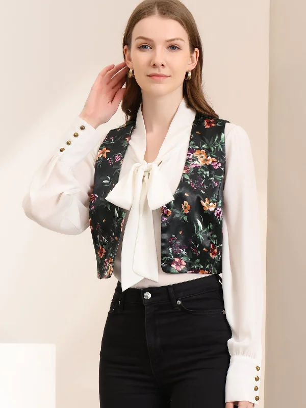 Women's High-Fashion Apparel Floral Pattern Button Closure Satin Waistcoat Vest