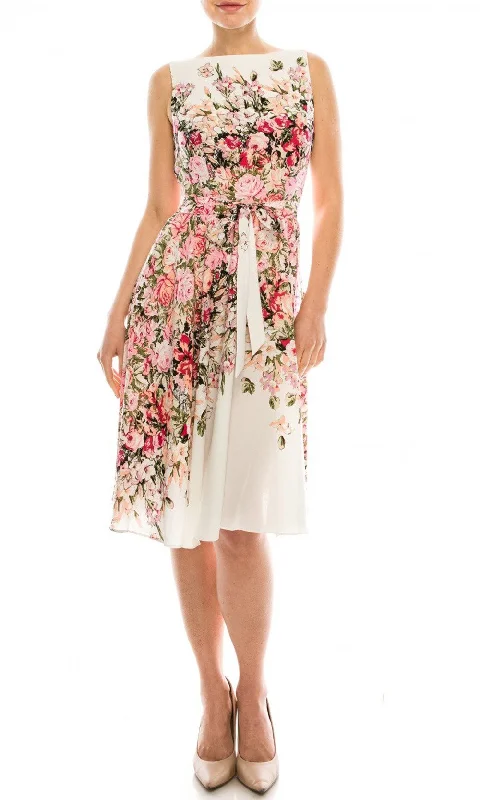 High-Fashion Women's Clothing Gabby Skye - Bateau Neck Floral Print A-Line Dress 57536MGSC