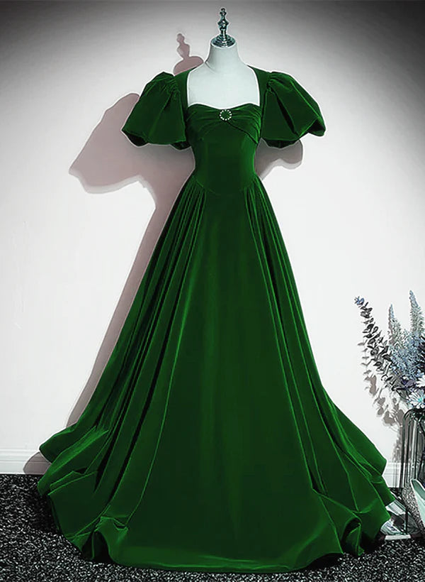 Women's Vintage Clothes A-Line Princess Velvet Backless Ballgown Long Party Dress Short Sleeves Formal Dress Prom Dress