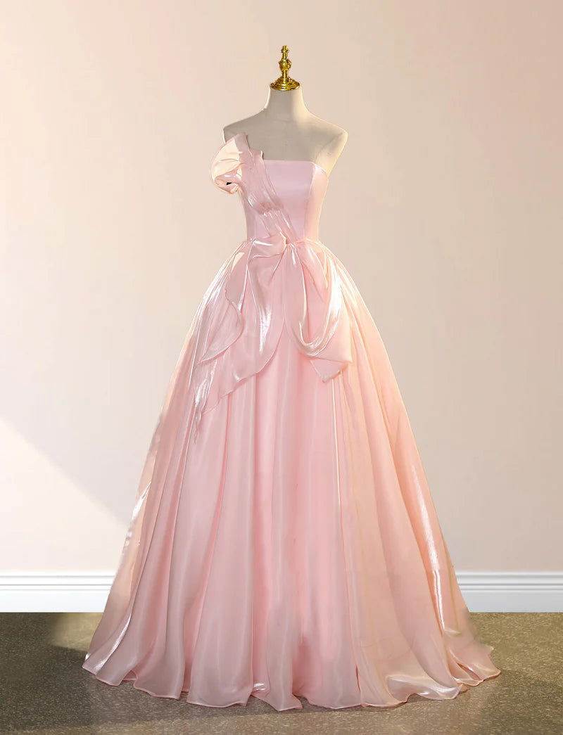 Women's Charming Outfit For Events Elegant Shiny Pink Organza Ball Gown Quinceanera Dresses