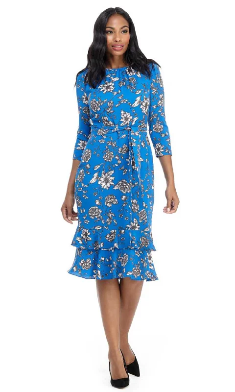 Affordable Fashion Clothing For Women Maggy London - G4282MSC Floral Ruffle-Tiered Hem Dress