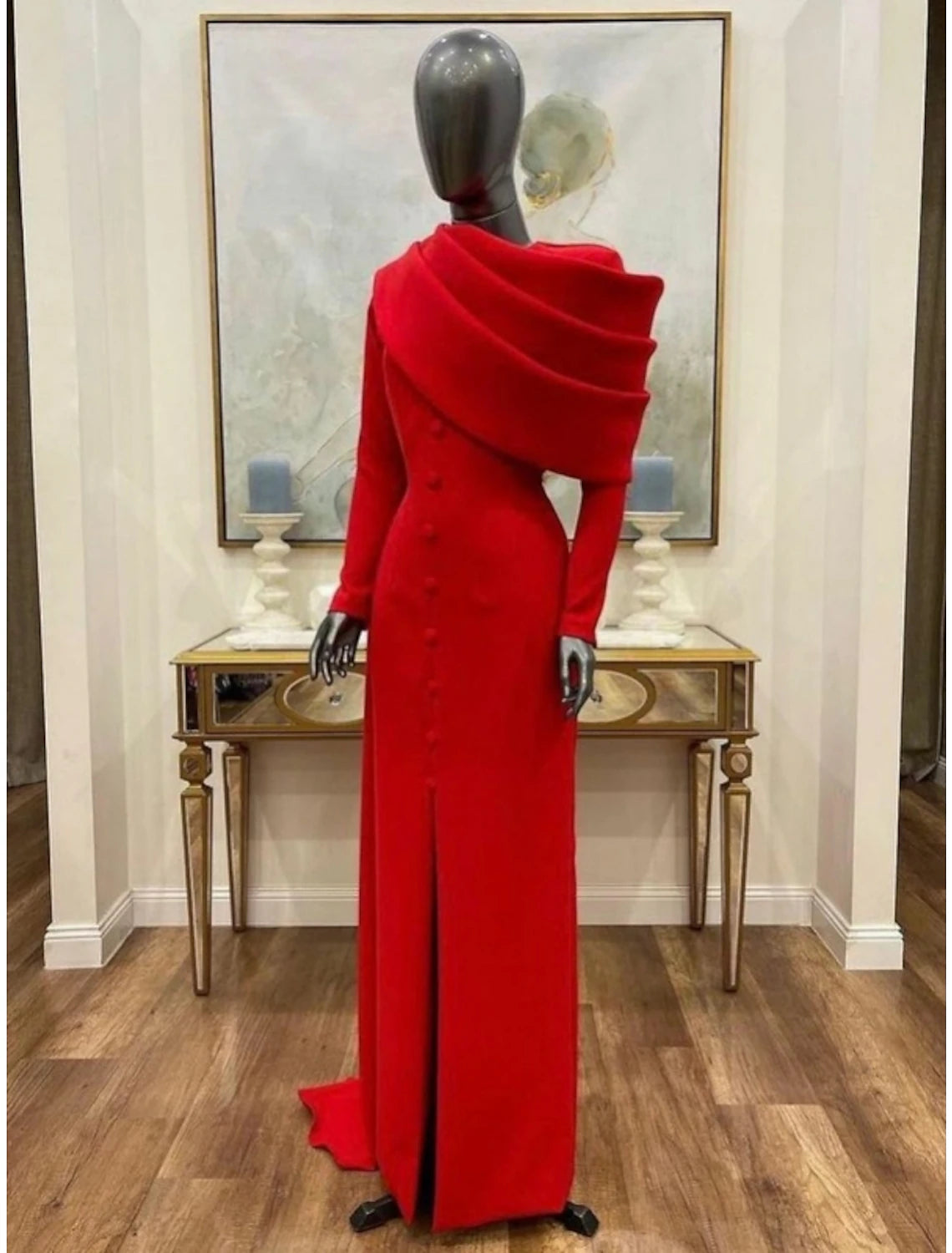 Comfortable Women's Outfits Sheath / Column Red Black Christmas Red Green Dress Evening Gown Elegant Cape Dress Formal Fall Sweep / Brush Train Long Sleeve Cowl Neck Stretch Fabric with Buttons Slit