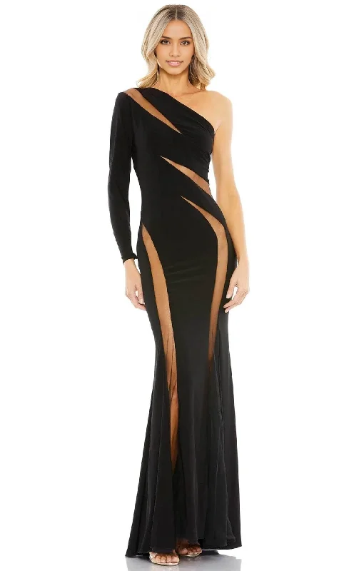 Chic Women's Outfit Black Asymmetrical Mesh Cut Elegant Gown Evening Dress