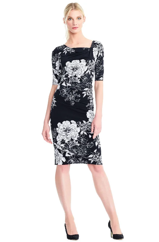 Women's Fashion-Forward Apparel Adrianna Papell - Ruched Fitted Floral Print Jersey Dress AP1D102629SC