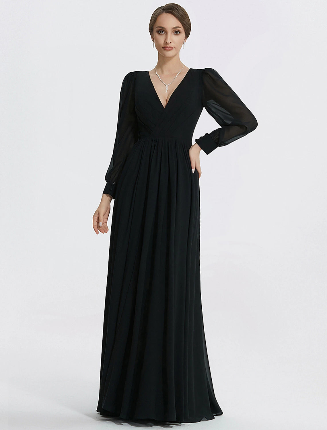 Women's Athleisure Apparel A-Line Evening Gown Elegant Dress Formal Floor Length Long Sleeve V Neck Chiffon with Slit