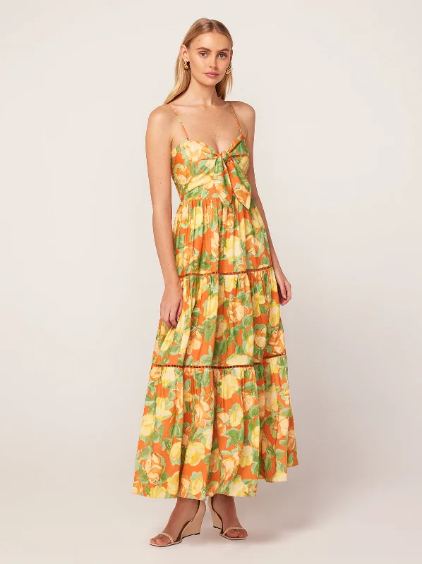 Timeless Women's Garments Immy Apricot Painted Floral Print Midi Dress