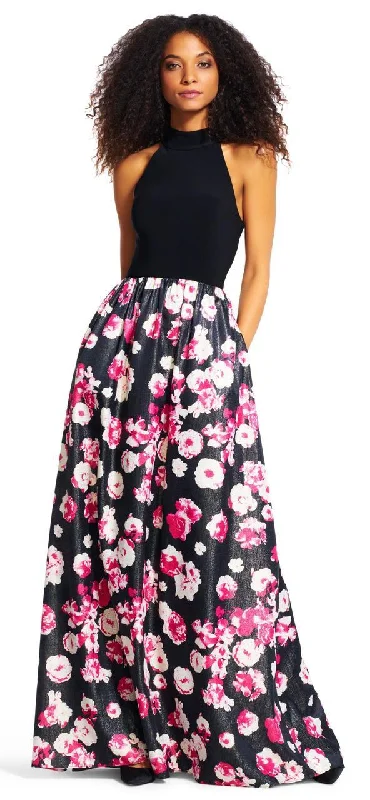 Women's Seasonal Wardrobe Clothing Adrianna Papell - AP1E200109SC Halter Neck Floral Printed Long Dress