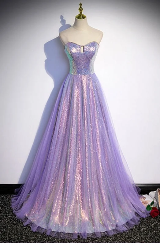 Women's Functional Apparel For Outdoor Activities Stunning Ballgown Sparkly Purple Long Aline Prom Dress For Parties