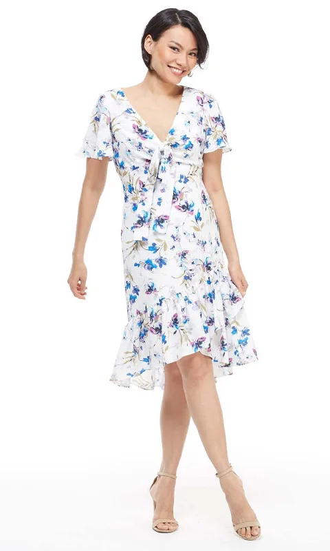 Women's Luxury Apparel Maggy London - G4059MSC Floral Wrap Skirt A-Line Dress