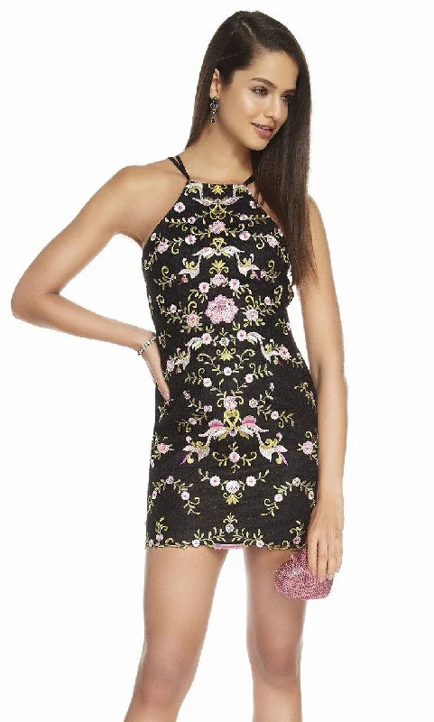 Women's Clothes For The Office Alyce Paris - 3859SC Floral Embroidered Tulle Fitted Mini Dress 3859SC