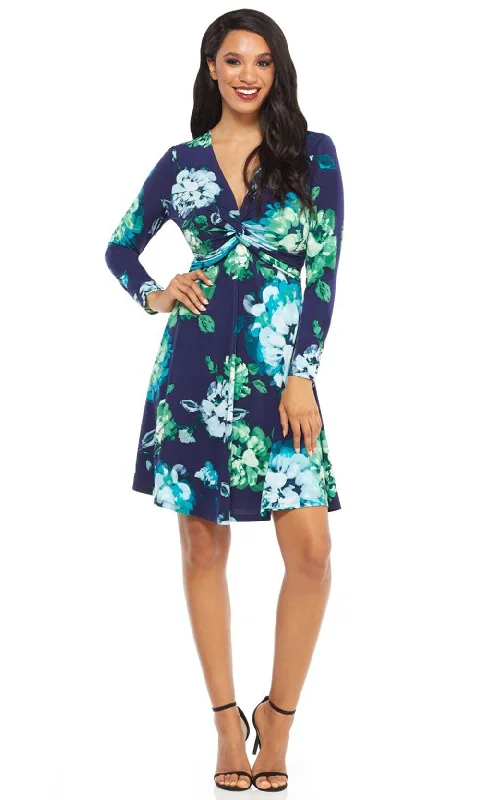 Women's Transitional Clothes London Times - T3417MSC Floral Print Long Sleeve Shift Dress