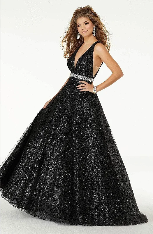 Modern Women's Apparel Mori Lee - Plunging V-Neck Glitter Ballgown 45097