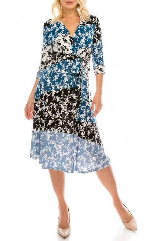 Women's High-Fashion Clothes Gabby Skye - Multi-Color Sectioned Floral Print A-Line Dress 19334MSC