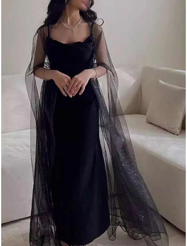 Women's Trendy Casual Outfit Sheath / Column Evening Gown Elegant Dress Black Dress Formal Ankle Length Sleeveless Spaghetti Strap Stretch Chiffon with Sequin