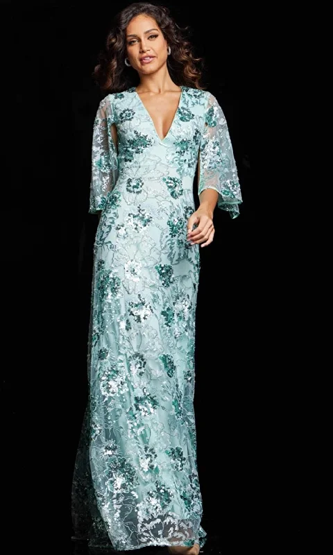 Elegant Women's Evening Garments Jovani 26923 - Mid Sleeves Embroidered Floral Gown