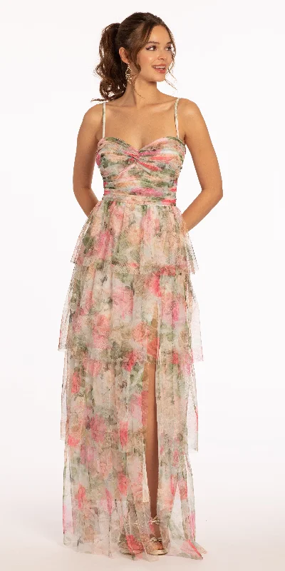 Women's Casual Attire Floral Mesh Sweetheart Tiered Dress with Keyhole