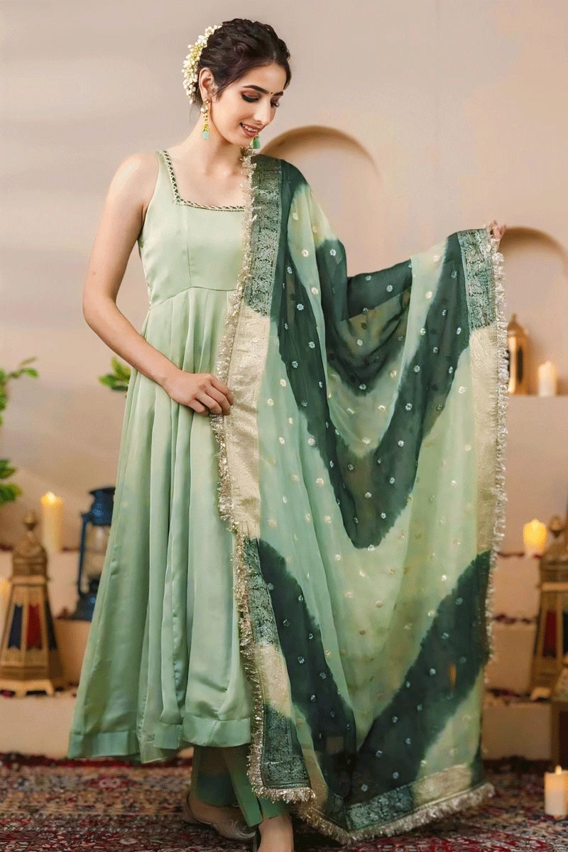 Stylish Dresses for Women Pista Color Long Gown For Mehendi Rasam