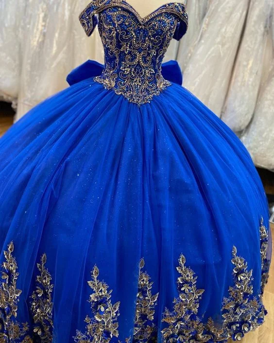 Luxury Women's Clothing Royal Blue A-Line Ball Gown Long Prom Dresses, Blue Evening Dresses      S3356