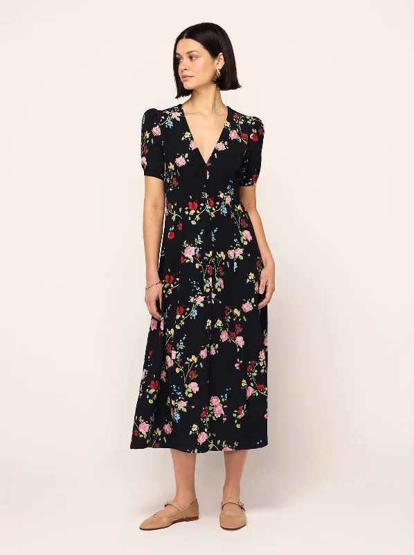 Women's Professional Garments Anya Black Trailing Floral Print Tea Dress