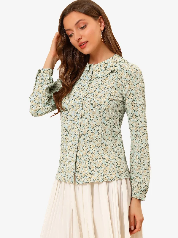 Charming Women's Clothes For Special Events Casual Peter Pan Collar Floral Button Down Shirt