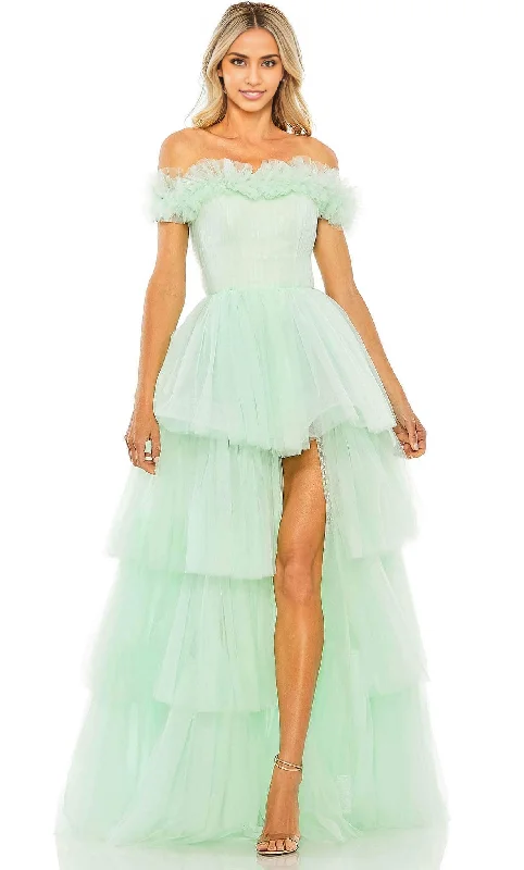 Women's Athletic Outfit A-Line Princess Off-Shoulder High Low Tier Tulle Long Prom Gown