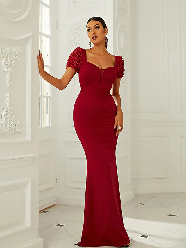 Women's Work Outfit For The Office Evening Gown Corsets Dress Formal Floor Length Short Sleeve Square Neck Polyester with Pure