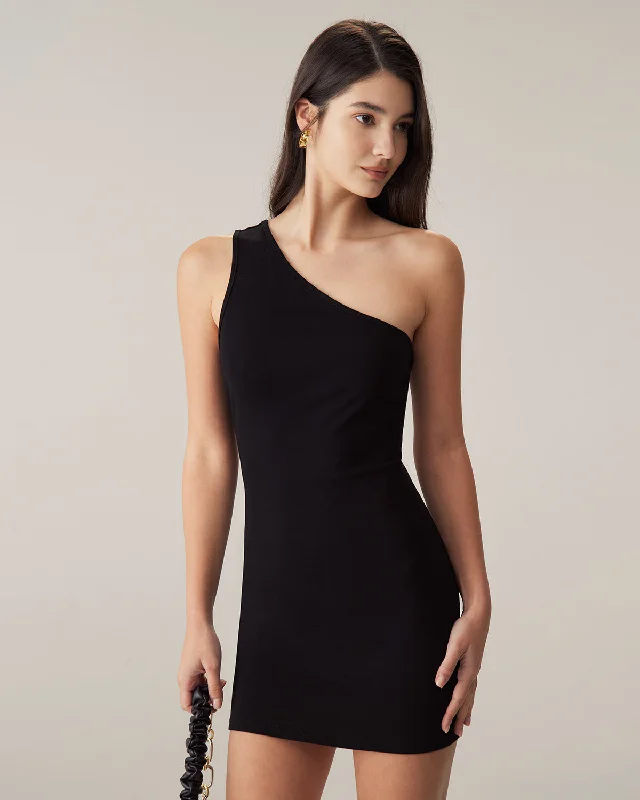 Chic Clothes For Women Black One Shoulder Bodycon Mini Dress